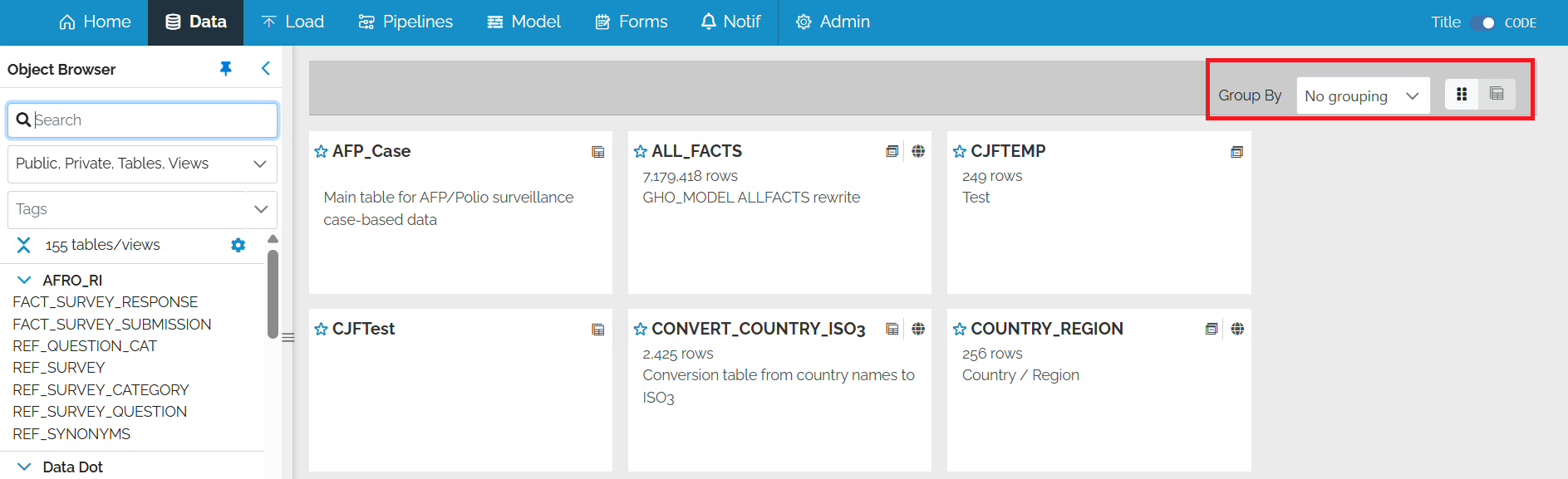 Image showing the navigation to the Data Page Action Menu