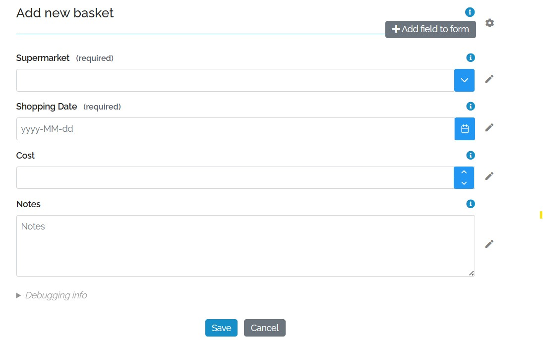 Image showing the Add Field to Form button in the Form