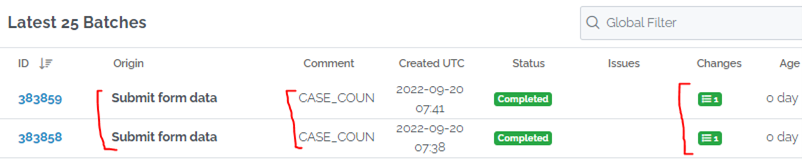 IMage showing the Batches Created