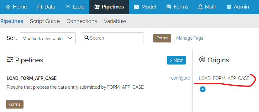 Image showing the custom origin assigned to the custom pipeline