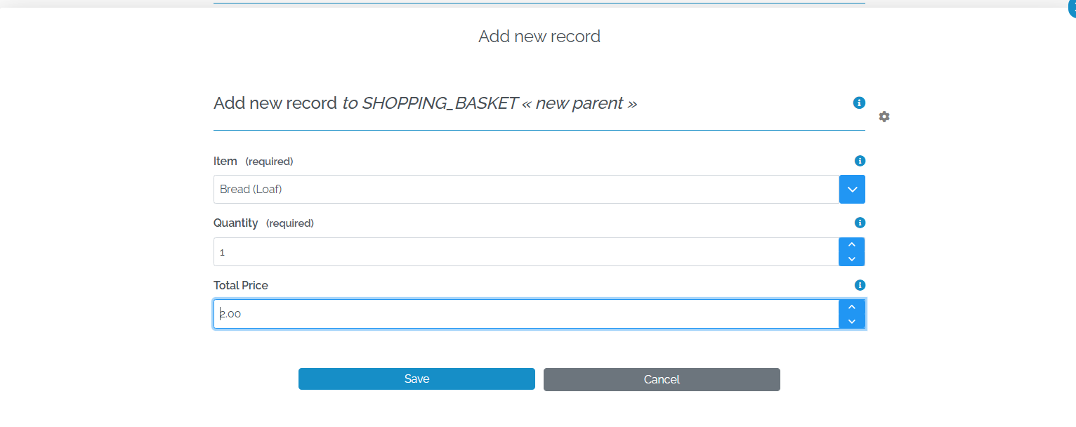 Image showing the Basket Item pop-up with data in it.