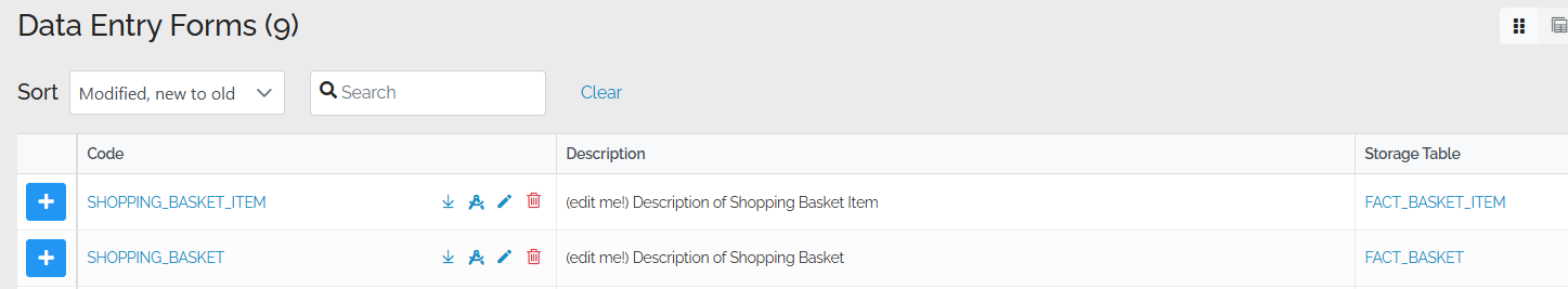 Image showing the Shopping Basket Item form in the list of forms.