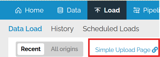 Image showing the navigation to the Simple Upload Page