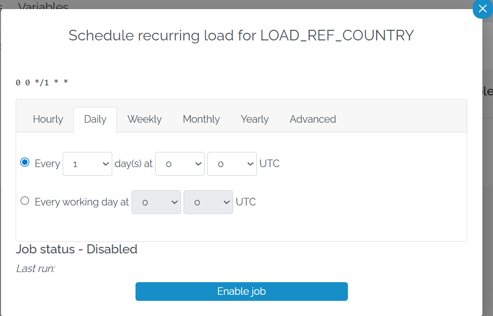 Image showing the schedule setup pop-up