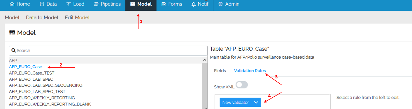 Image showing the navigation to the Validation Rules