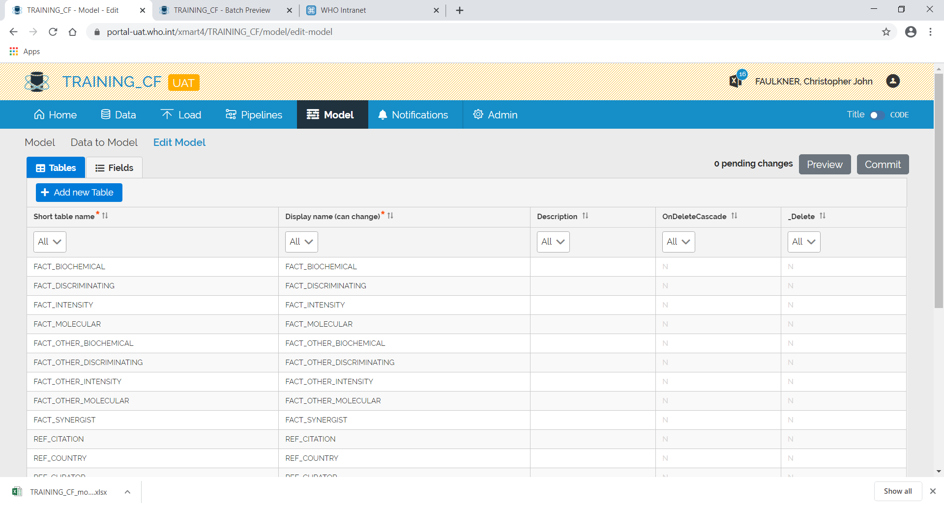 Image showing the UI Tables tab