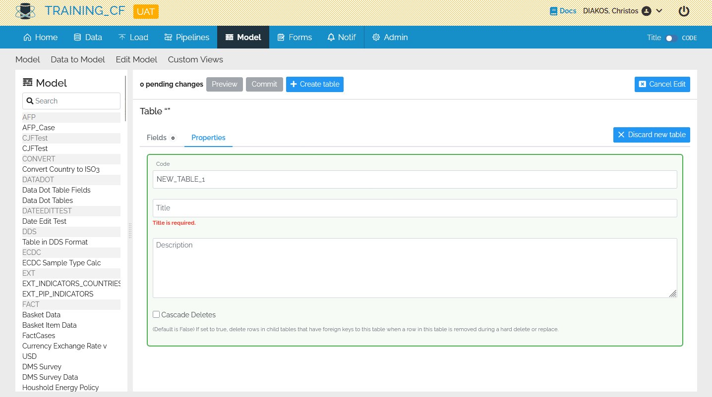 Image showing the create table properties