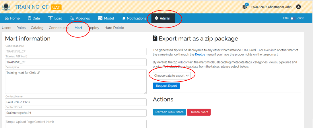 Image showing the navigation to the export