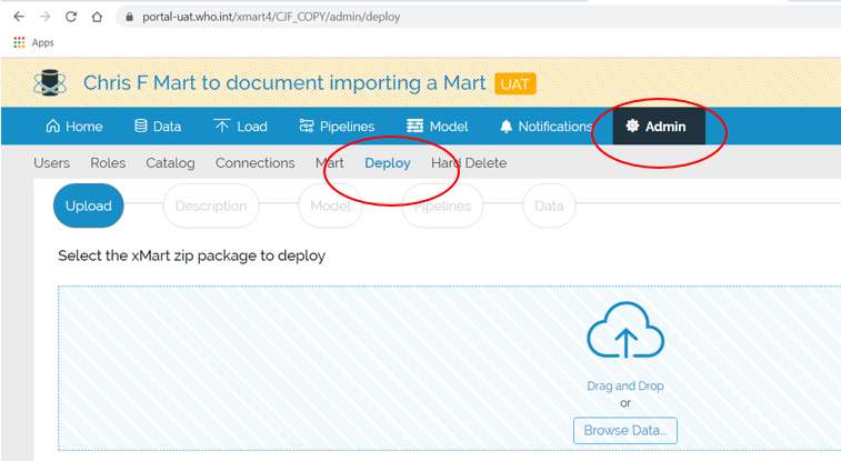 Image showing the navigation to the import page