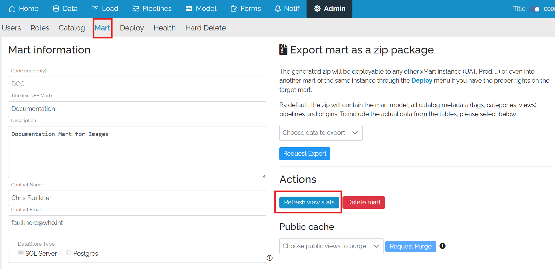 Image showing the navigation to Refresh View Stats button