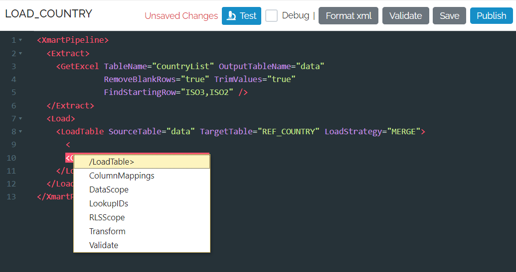 Pipeline XML Options