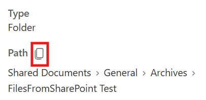 Image showing the location of the Folder Path on the SharePoint page