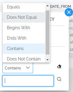 Data view filter options for text columns