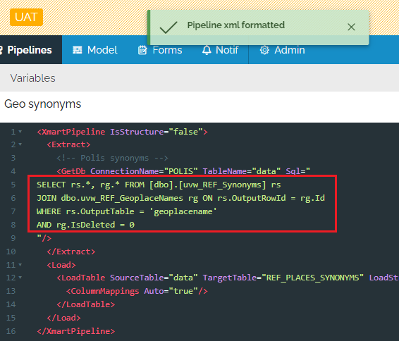 sql formatting preserved