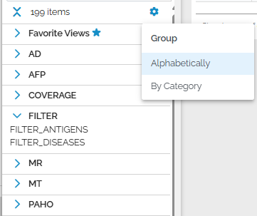 grouped alphabetically in Code mode