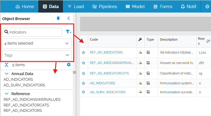 search functions in object browser