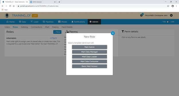 image showing new role pop-up