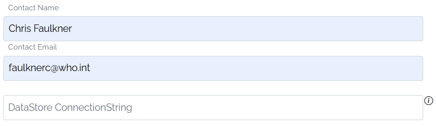 Image showing the contact details and the Connection String box
