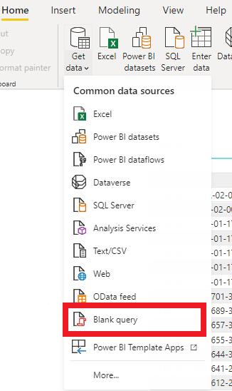 Image showing a blank PowerBI query