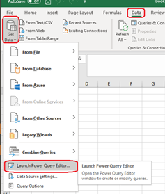 Image showing how to navigate to "Launch Power Query Editor"