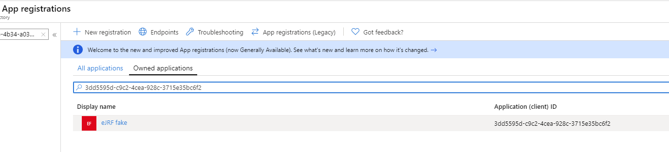 Image showing the registered Client App in Azure